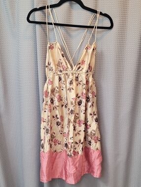 Susana Monaco Cream Floral Slip Dress Silk Spaghetti Strap Dress Size 8